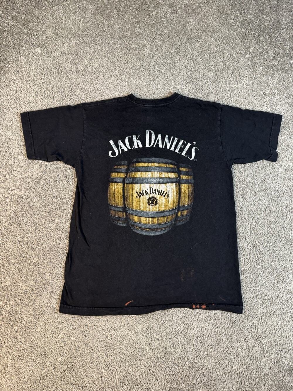 Jack Daniels Shirt Mens M Black Barrel Graphic Crew Neck Cotton Tagless